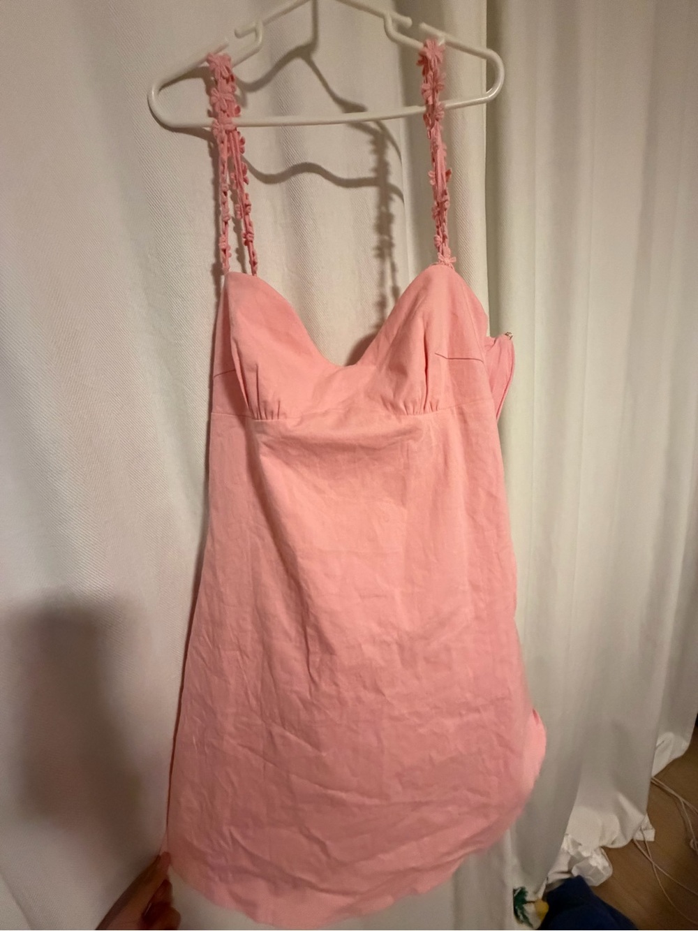 Beginning Boutique Pink Mini Slip Dress with Braided Floral Straps